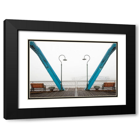 Walnut Posts in Fog Black Modern Wood Framed Art Print with Double Matting by Lee, Rachel