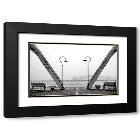 Walnut Posts in Fog BW Black Modern Wood Framed Art Print with Double Matting by Lee, Rachel