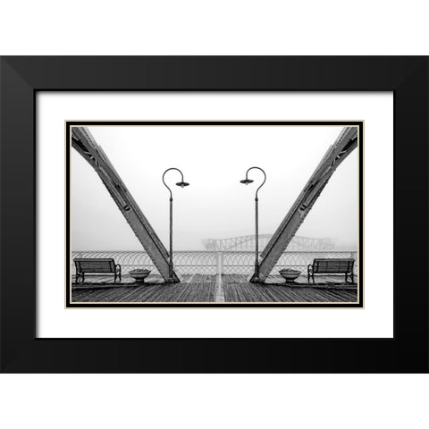 Walnut Posts in Fog BW Black Modern Wood Framed Art Print with Double Matting by Lee, Rachel