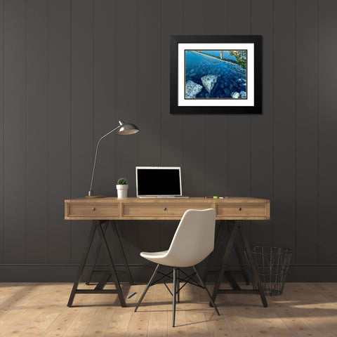 Walnut River Reflection w Rocks Black Modern Wood Framed Art Print with Double Matting by Lee, Rachel