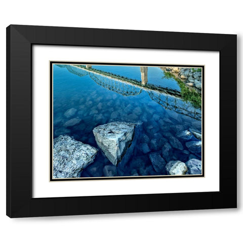 Walnut River Reflection w Rocks Black Modern Wood Framed Art Print with Double Matting by Lee, Rachel