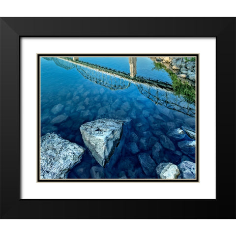 Walnut River Reflection w Rocks Black Modern Wood Framed Art Print with Double Matting by Lee, Rachel