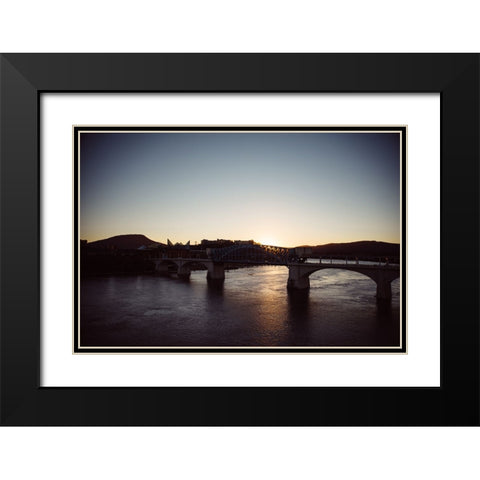 Walnut Street Bridge Sundown Black Modern Wood Framed Art Print with Double Matting by Lee, Rachel