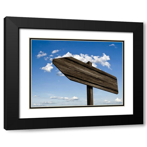 Wooden Arrow Sign Black Modern Wood Framed Art Print with Double Matting by Lee, Rachel