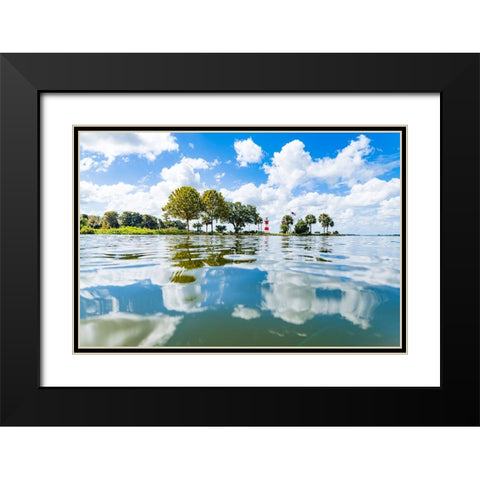 Candy Cane Lighthouse Black Modern Wood Framed Art Print with Double Matting by Malone, Will