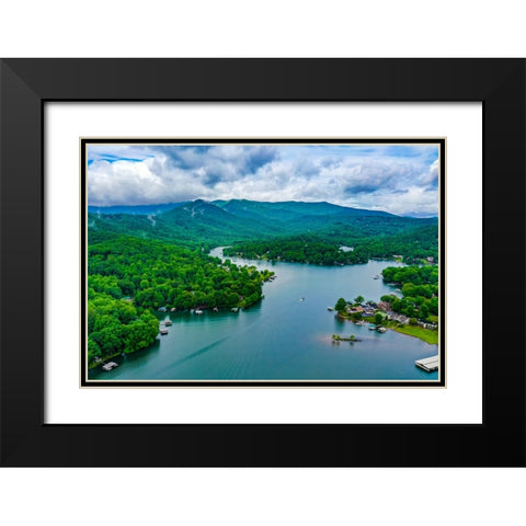 Lake Chatuge Aerial Black Modern Wood Framed Art Print with Double Matting by Malone, Will