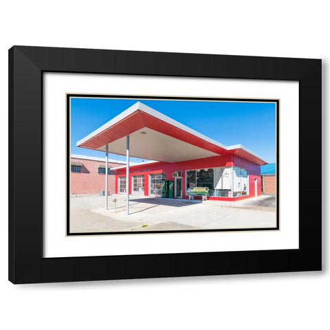 Red Service Station Black Modern Wood Framed Art Print with Double Matting by Malone, Will