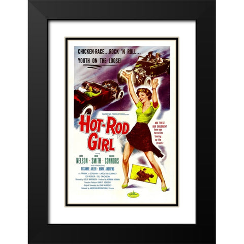 Hot Rod Girl Black Modern Wood Framed Art Print with Double Matting by Screendoor