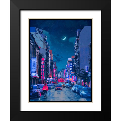 Neon Worlds 7 Black Modern Wood Framed Art Print with Double Matting by Orozco, Danner