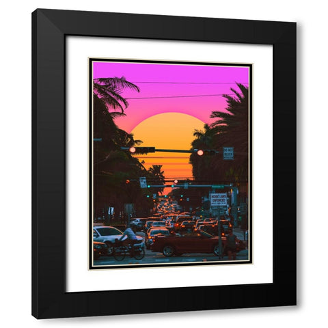 Sunset Vaporwave 3 Black Modern Wood Framed Art Print with Double Matting by Orozco, Danner