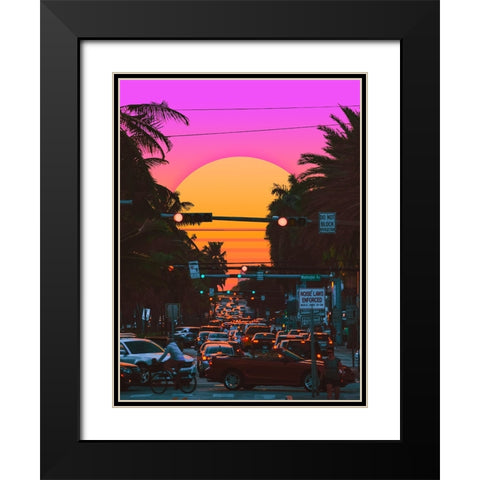 Sunset Vaporwave 3 Black Modern Wood Framed Art Print with Double Matting by Orozco, Danner
