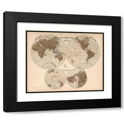 Planiglob Der Erde - 1886 Black Modern Wood Framed Art Print with Double Matting by CAG