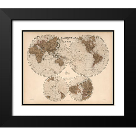 Planiglob Der Erde - 1886 Black Modern Wood Framed Art Print with Double Matting by CAG