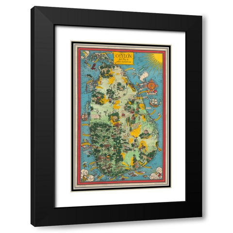 Map of Ceylon - 1933 Black Modern Wood Framed Art Print with Double Matting by CAG