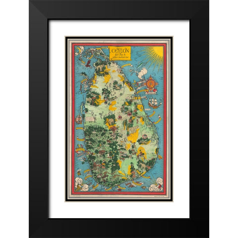 Map of Ceylon - 1933 Black Modern Wood Framed Art Print with Double Matting by CAG