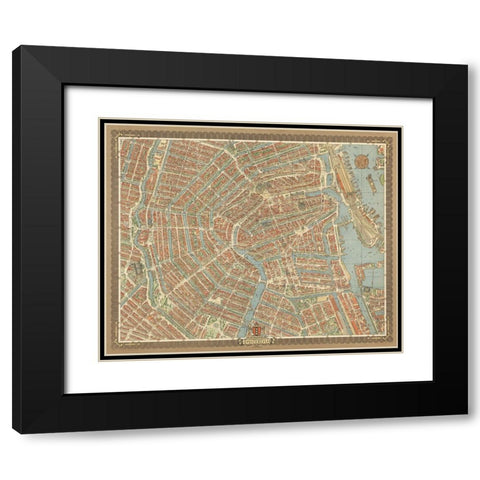 Map of Amsterdam, 1956 Black Modern Wood Framed Art Print with Double Matting by CAG