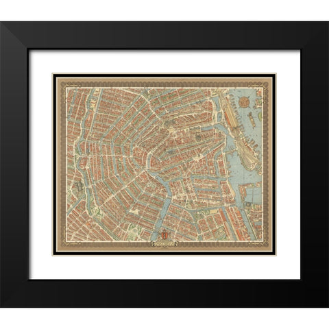Map of Amsterdam, 1956 Black Modern Wood Framed Art Print with Double Matting by CAG