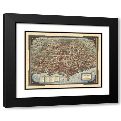 Map of Chicago, 1938 Black Modern Wood Framed Art Print with Double Matting by CAG