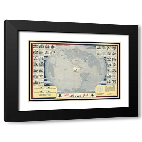 American Airlines Map Black Modern Wood Framed Art Print with Double Matting by CAG