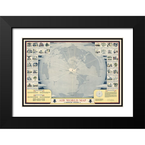 American Airlines Map Black Modern Wood Framed Art Print with Double Matting by CAG