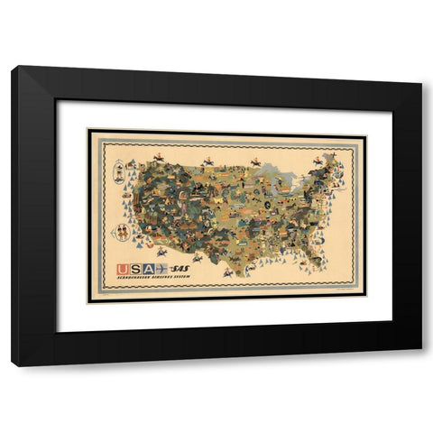 Scandinavian Airlines Map Black Modern Wood Framed Art Print with Double Matting by CAG
