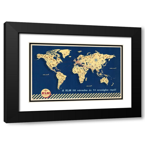 KLM Royal Dutch Map Black Modern Wood Framed Art Print with Double Matting by CAG