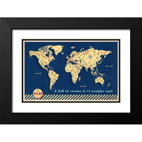 KLM Royal Dutch Map Black Modern Wood Framed Art Print with Double Matting by CAG