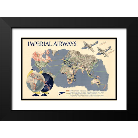 Imperial Airways Map Black Modern Wood Framed Art Print with Double Matting by CAG