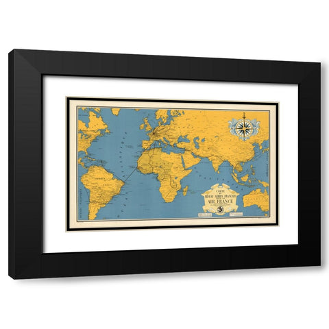 Carte du Reseau Aerien Francais Black Modern Wood Framed Art Print with Double Matting by CAG