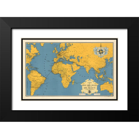 Carte du Reseau Aerien Francais Black Modern Wood Framed Art Print with Double Matting by CAG