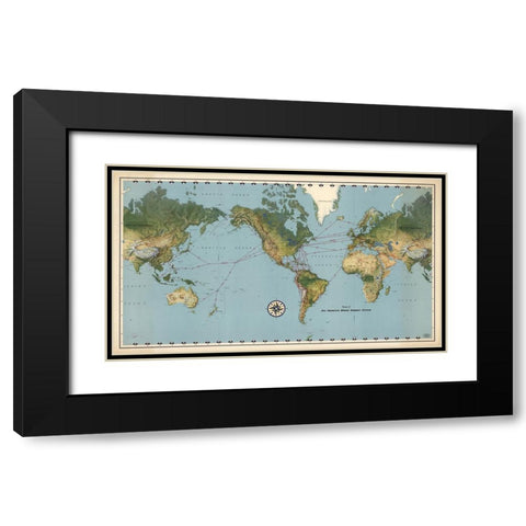 Pan American World Airways Map I Black Modern Wood Framed Art Print with Double Matting by CAG