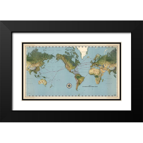Pan American World Airways Map I Black Modern Wood Framed Art Print with Double Matting by CAG