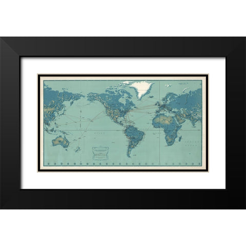 Pan American World Airways Map II Black Modern Wood Framed Art Print with Double Matting by CAG