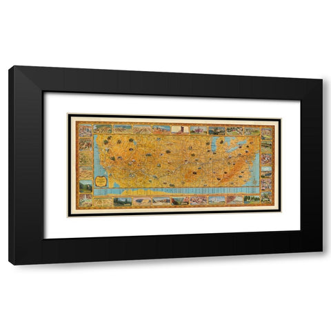 Transcontinental Air Transport Map Black Modern Wood Framed Art Print with Double Matting by CAG