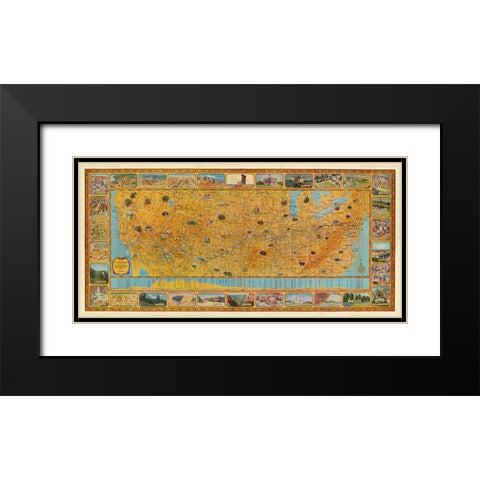Transcontinental Air Transport Map Black Modern Wood Framed Art Print with Double Matting by CAG