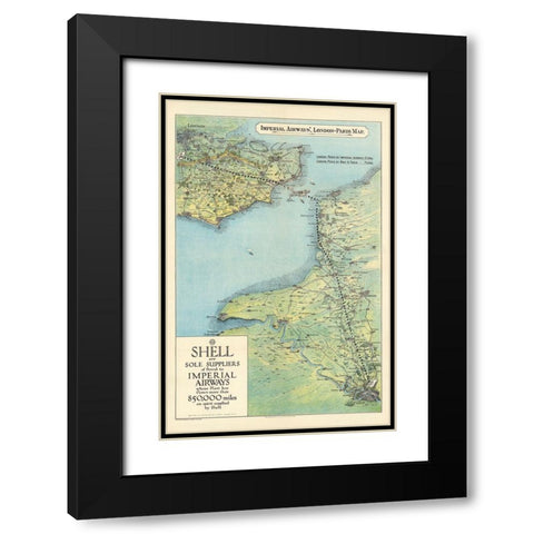 Imperial Airways - London to Paris Map Black Modern Wood Framed Art Print with Double Matting by CAG