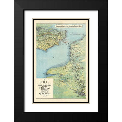 Imperial Airways - London to Paris Map Black Modern Wood Framed Art Print with Double Matting by CAG