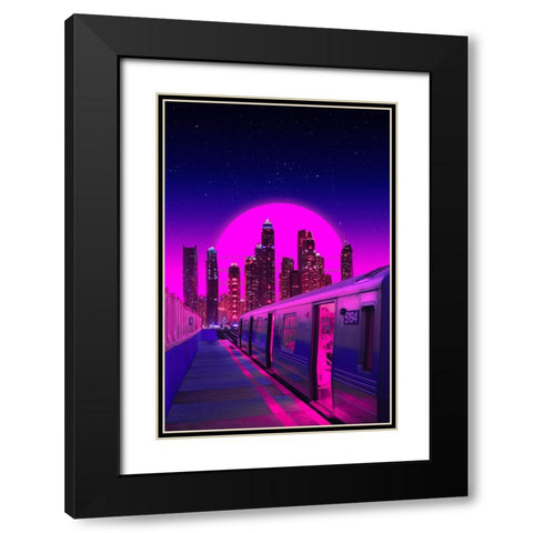 Neon City Train Black Modern Wood Framed Art Print with Double Matting by Orozco, Danner