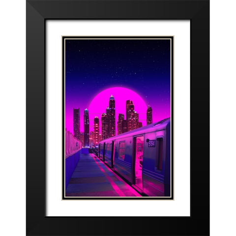 Neon City Train Black Modern Wood Framed Art Print with Double Matting by Orozco, Danner