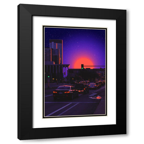 Outrun City Black Modern Wood Framed Art Print with Double Matting by Orozco, Danner