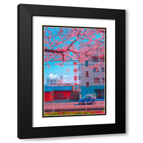 Sakura City Black Modern Wood Framed Art Print with Double Matting by Orozco, Danner