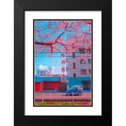 Sakura City Black Modern Wood Framed Art Print with Double Matting by Orozco, Danner