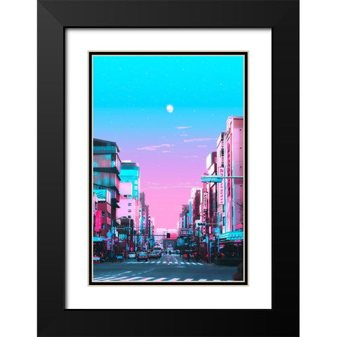 Tokyo Pastel City Black Modern Wood Framed Art Print with Double Matting by Orozco, Danner