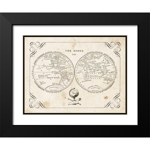 Zone World Map II Black Modern Wood Framed Art Print with Double Matting by Babbit, Gwendolyn