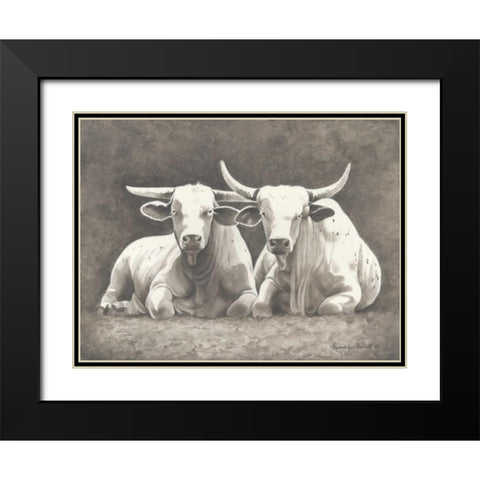 Two White Bulls Black Modern Wood Framed Art Print with Double Matting by Babbitt, Gwendolyn