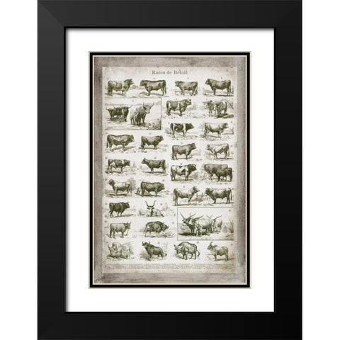 French Cow Chart Black Modern Wood Framed Art Print with Double Matting by Babbitt, Gwendolyn