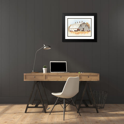 White Barn and Cattle Black Modern Wood Framed Art Print with Double Matting by Babbitt, Gwendolyn