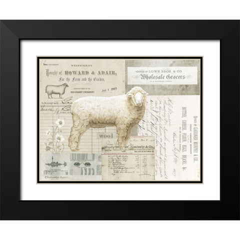 Sheep On Ephemera I Black Modern Wood Framed Art Print with Double Matting by Babbitt, Gwendolyn