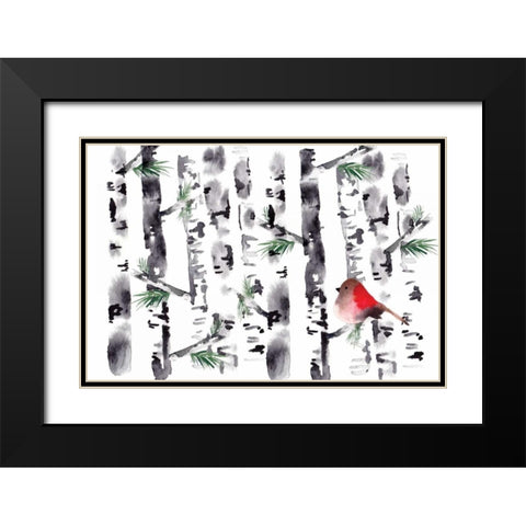 Bird in Birch Black Modern Wood Framed Art Print with Double Matting by Berrenson, Sara
