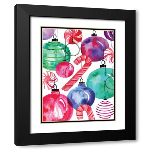 Candy Cane Ornaments Black Modern Wood Framed Art Print with Double Matting by Berrenson, Sara